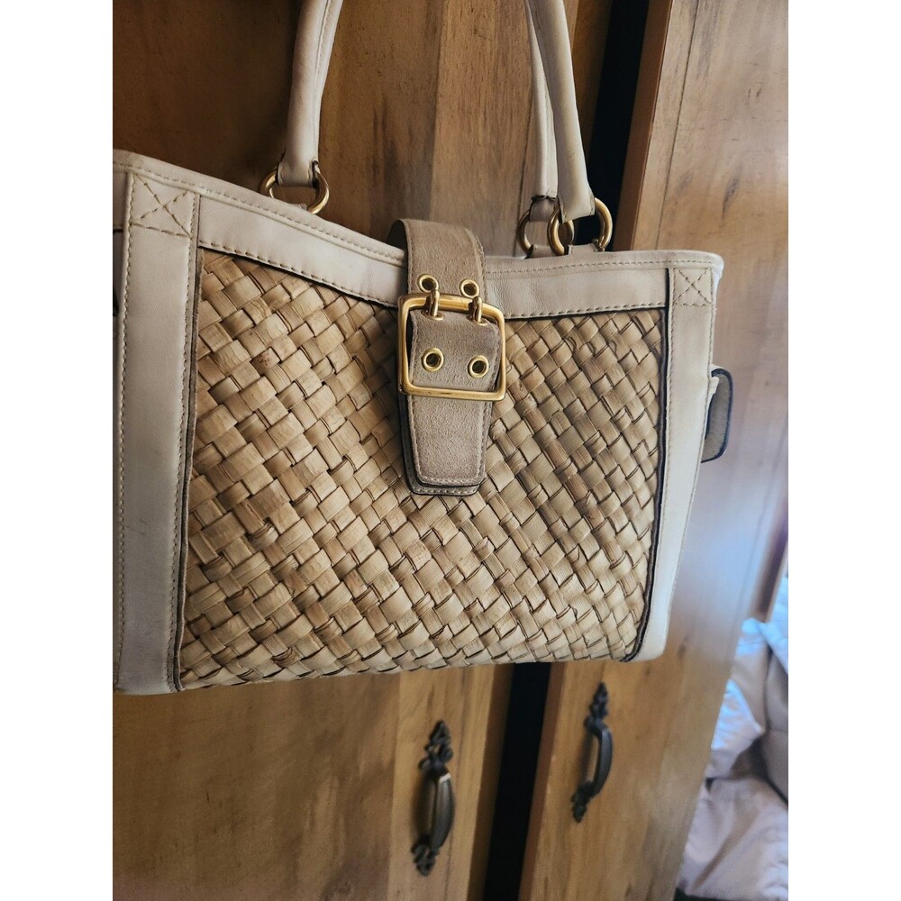 Vintage Coach Hamptons Weekend Woven Straw Basket Tote (Style #4419)